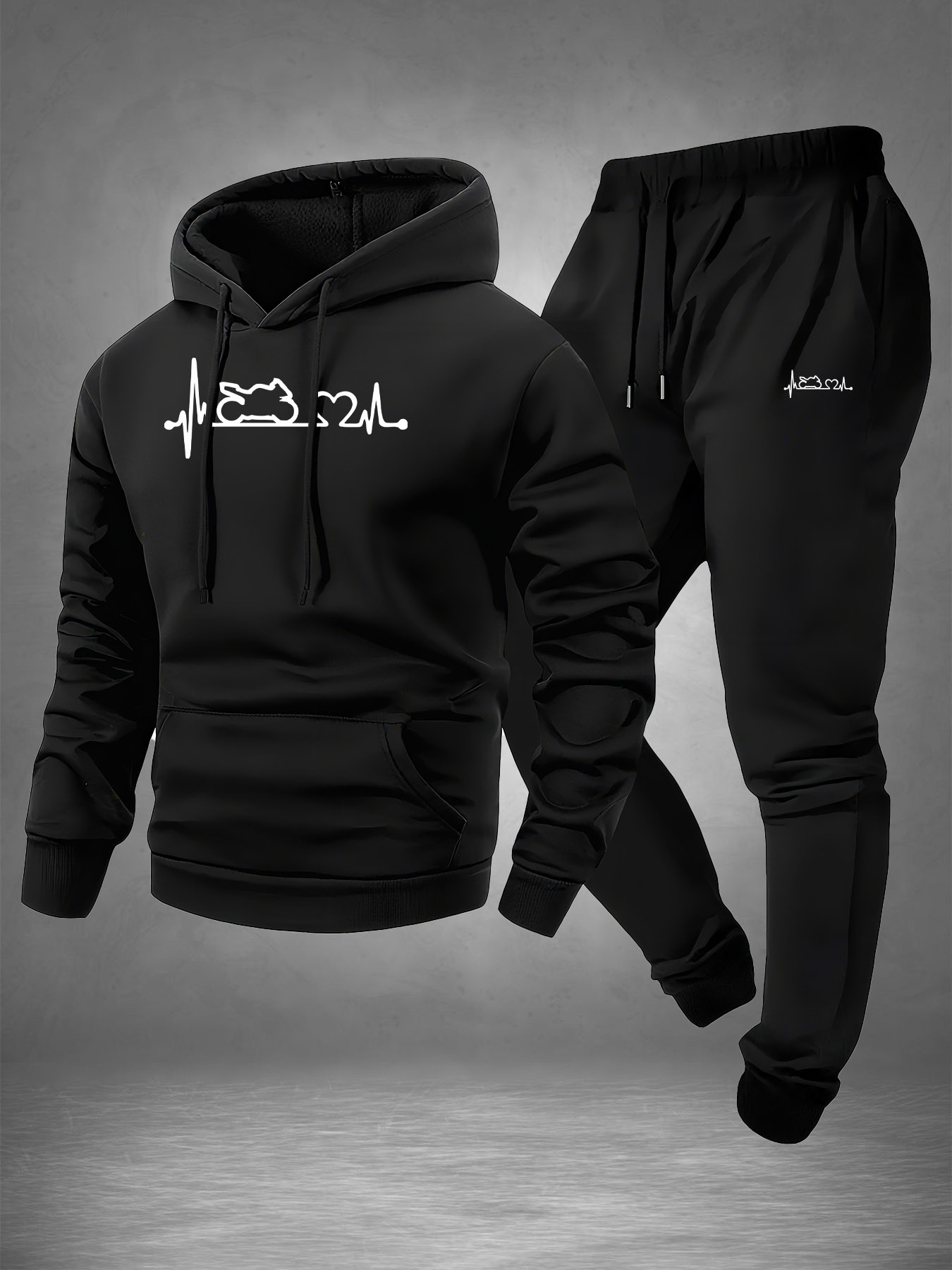 Winter Clothing Men - Men 2‑Piece Motorcycle Heartbeat Line Print