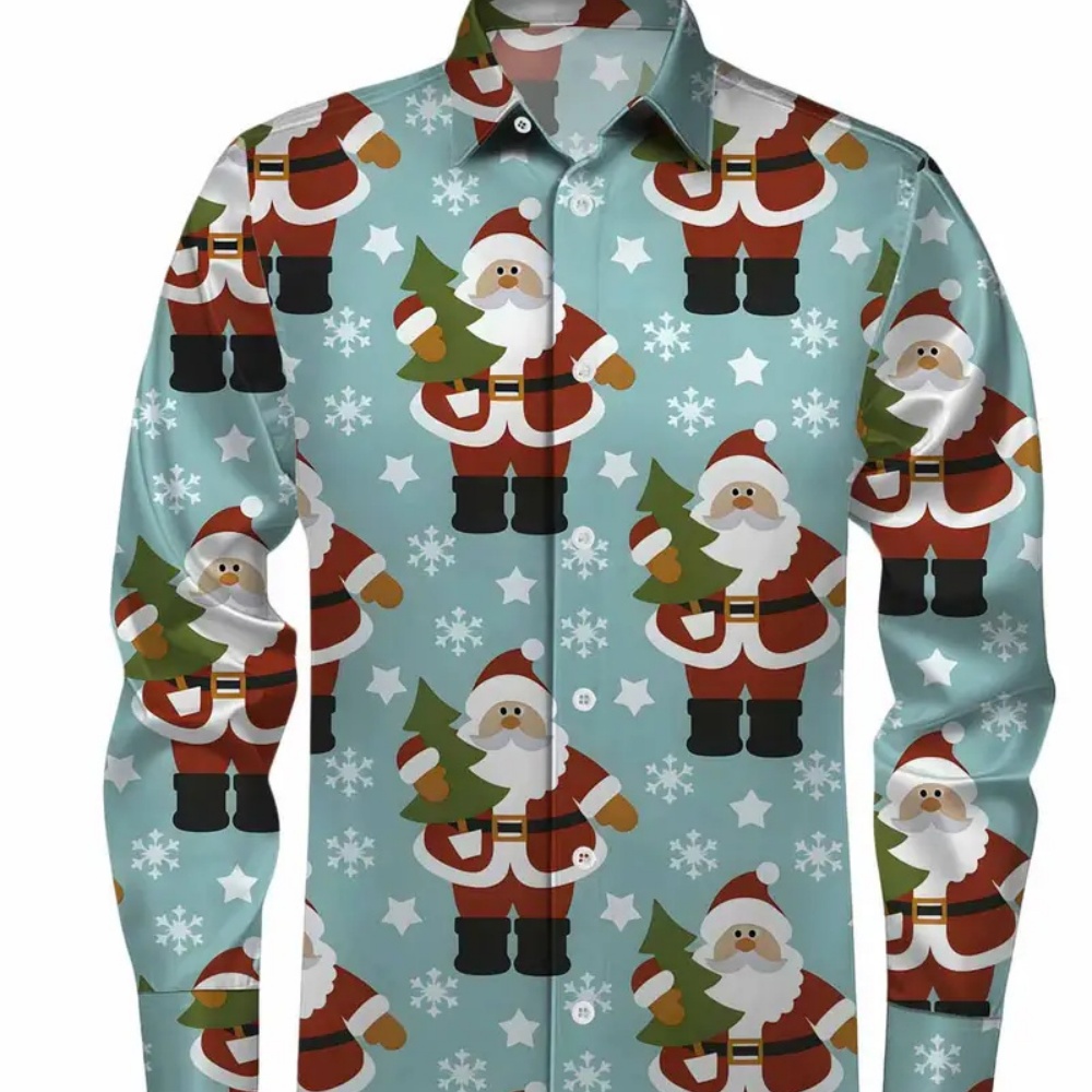 Winter Clothing Gift Ideas - Men's Long-Sleeved Christmas Printed Shirt Lapel